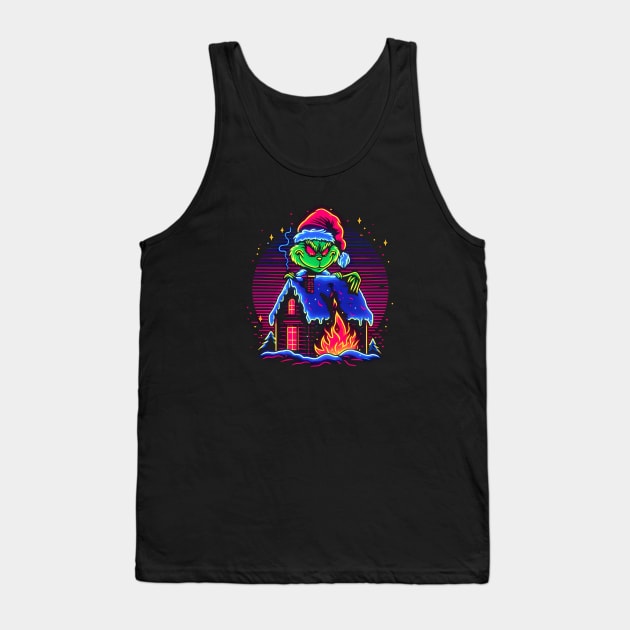 GRINCH CHRISTMAS HOUSE ON FIRE RETRO 80'S VIBE Tank Top by athirdcreatives